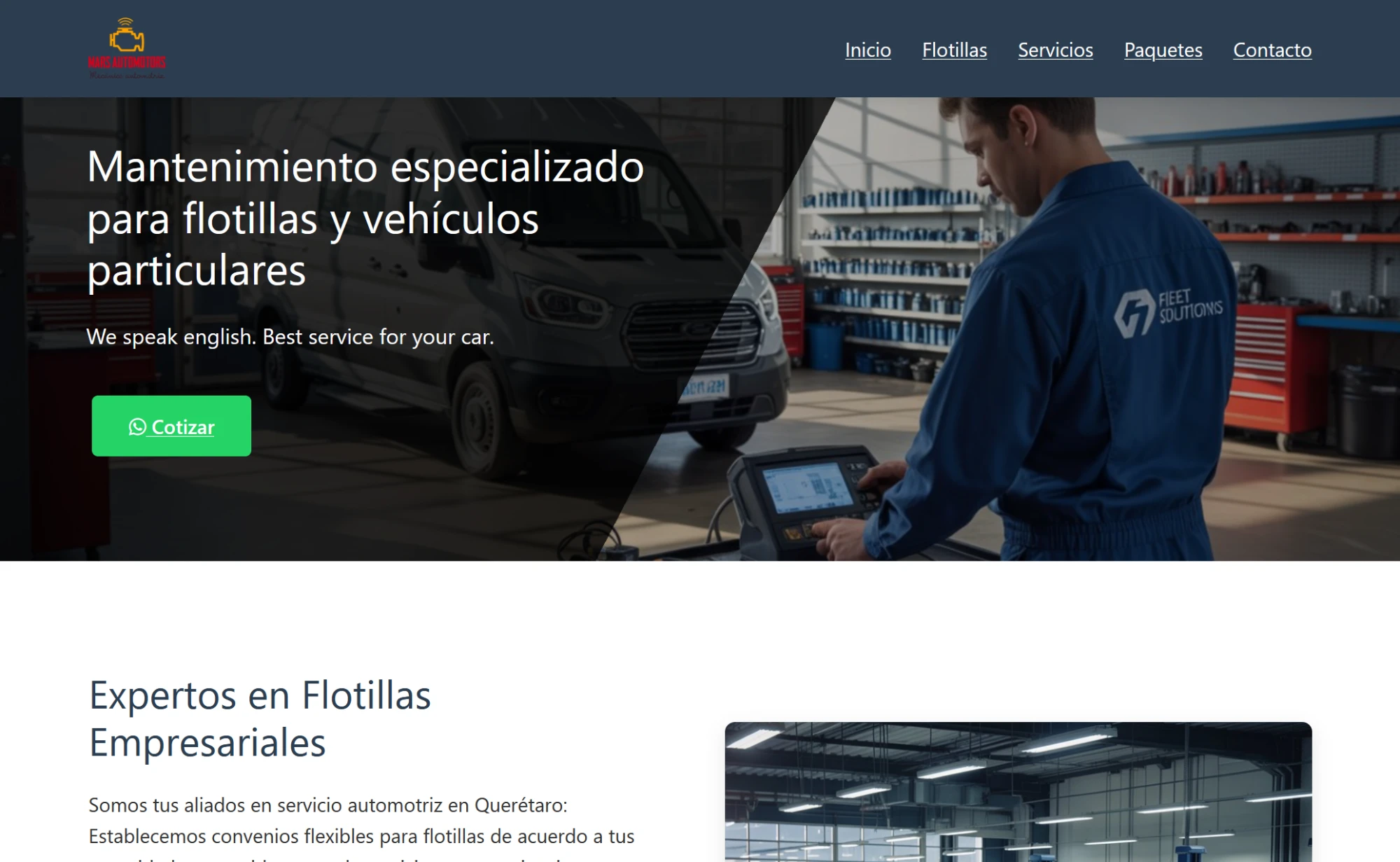 Sitio web de MARS Automotors: mantenimiento para flotillas y vehículos particulares