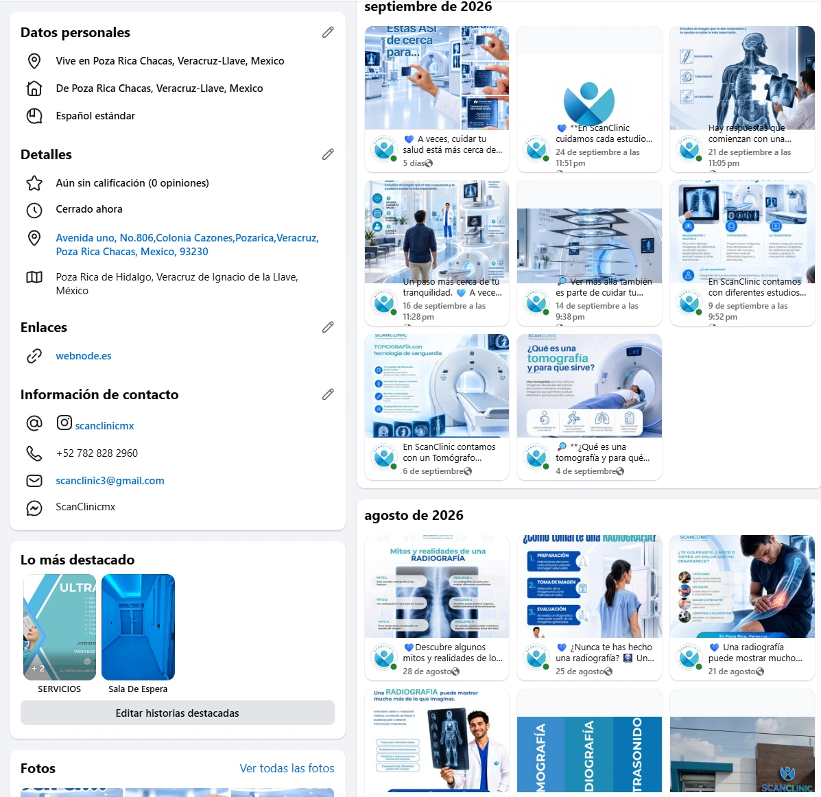 Feed de publicaciones de ScanClinic con contenido de imagen y video con identidad propia